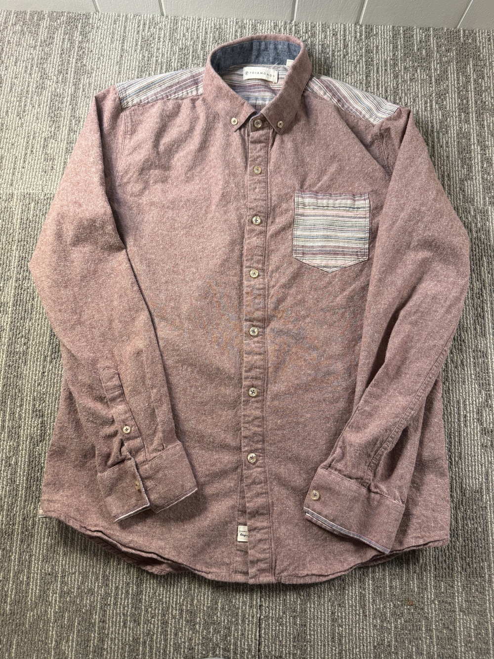 7 Diamonds Shirt Mens Large Pink Stripe Flannel Long Sleeve Button Up Pockets